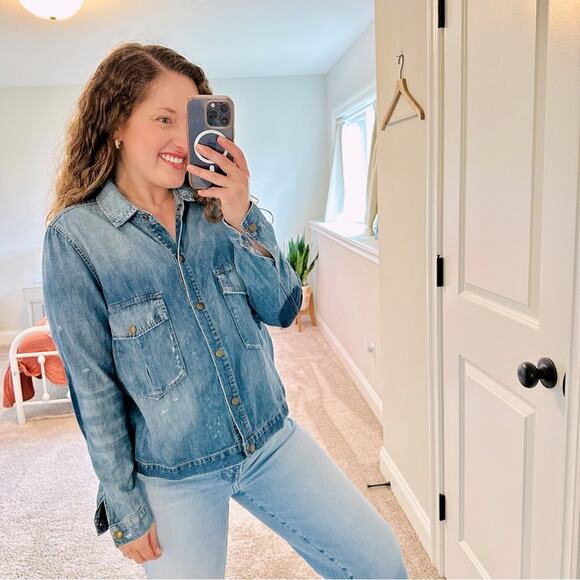 THE GREAT. Jackets & Blazers - THE GREAT. Blue Denim Distressed Jacket 2 Medium